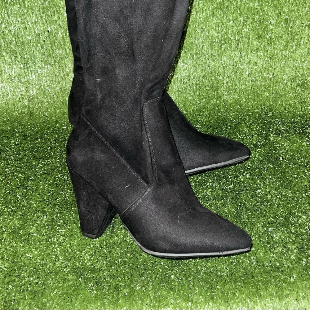 Black Suede Thigh High Wedged boots. Size 8 wide - Picture 2 of 7